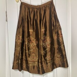 Herve Leger Metallic Brown Embroidered Midi A-Line Skirt